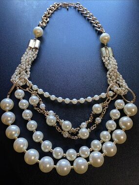 Vintage Gold-Tone Ivory Multi-Strand Pearl Statement Necklace